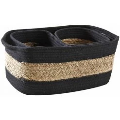 AUBRY GASPARD Corbeilles Rectangulaires En Jacinthe Et Coton (Lot De 3) Noir - Naturelle Et Noire -Petit rangement Soldes Magasin 10383615 4