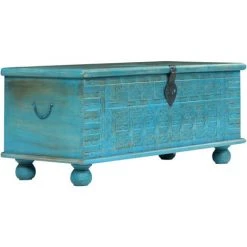 VidaXL Coffre De Rangement Bois De Manguier Massif 100x40x41 Cm Bleu - Bleu
