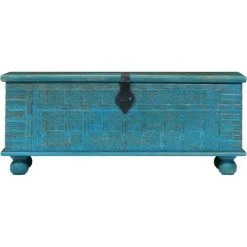 VidaXL Coffre De Rangement Bois De Manguier Massif 100x40x41 Cm Bleu - Bleu -Petit rangement Soldes Magasin 10830246 4