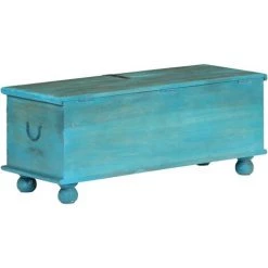 VidaXL Coffre De Rangement Bois De Manguier Massif 100x40x41 Cm Bleu - Bleu -Petit rangement Soldes Magasin 10830246 5
