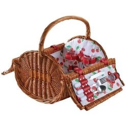 AUBRY GASPARD Panier Pique-nique Rond En Osier Clair 2 Couvert Cerise Marron - Marron