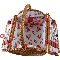 AUBRY GASPARD Panier Pique-nique Rond En Osier Clair 2 Couvert Cerise Marron - Marron -Petit rangement Soldes Magasin 11165933 3