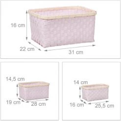 Relaxdays Boîte De Rangement Lot De 3 Paniers Tressés PP Bambou Salle De Bain Cosmétiques Corbeille, Rose -Petit rangement Soldes Magasin 11490525 5