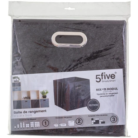 Five - Boîte De Rangement Feutrine Gris Foncé Chiné 31 X 31 Cm - Gris Foncé 4 Five - Boîte De Rangement Feutrine Gris Foncé Chiné 31 X 31 Cm - Gris Foncé – Image 2