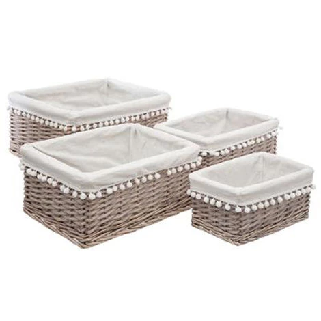 Lot De 4 Paniers De Rangement En Saule Et Polyester Coloris Marron - PEGANE - 3 Lot De 4 Paniers De Rangement En Saule Et Polyester Coloris Marron - PEGANE -