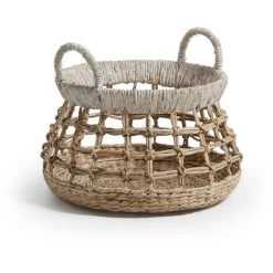 Kave Home - Panier Mode En Jacinthe D'eau Naturelle Avec Détail En Blanc. - Naturel