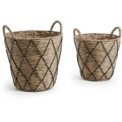 Kave Home - Set De 2 Paniers Mast En Jacinthe D'eau Naturelle Avec Détail En Plastique Noir. - Naturel