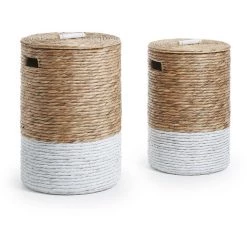 Kave Home - Lot De 2 Paniers à Linge Mast Naturel Et Blanc En Jacinthe D'eau - Naturel