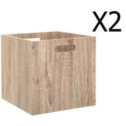 Lot De 2 Boites De Rangement En Bois Naturel - L. 30.5 X P. 30.5 X H. 30.5 Cm -PEGANE-