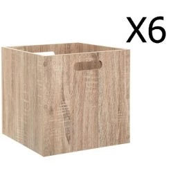 Lot De 6 Boites De Rangement En Bois Naturel - L. 30.5 X P. 30.5 X H. 30.5 Cm -PEGANE-
