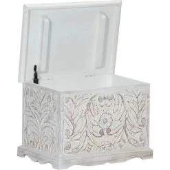 VidaXL Boîte De Rangement 58x40x40 Cm Bois D'acacia Solide - Blanc -Petit rangement Soldes Magasin 13196653 3