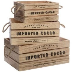 Atmosphera - Lot De 3 Caisses De Rangement Cagettes En Bois Naturel Et Corde - Bois