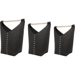 BELIANI Lot De 3 Corbeilles Textilles Grises Foncés - Gris