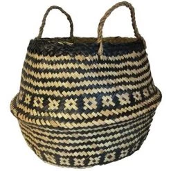 ATMOSPHERA, CRÉATEUR D'INTÉRIEUR Panier Tressé Seagrass Pli Frise Noir - Multicolore