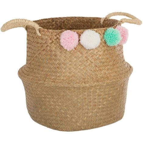 ATMOSPHERA, CRÉATEUR D'INTÉRIEUR Paniere En Paille Tressée Avec Pompons - Beige 3 ATMOSPHERA, CRÉATEUR D'INTÉRIEUR Paniere En Paille Tressée Avec Pompons - Beige