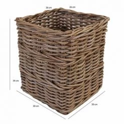 MEUBLETMOI Panier Carré En Kubu Naturel Tressé H.34 Cm - PATAYA - Bois -Petit rangement Soldes Magasin 14159987 5