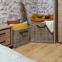 MEUBLETMOI Panier Carré En Kubu Naturel Tressé Et Poignée Simili Cuir - MANILLE L - Bois -Petit rangement Soldes Magasin 14159992 2