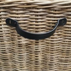 MEUBLETMOI Panier Carré En Kubu Naturel Tressé Et Poignée Simili Cuir - MANILLE L - Bois -Petit rangement Soldes Magasin 14159992 3