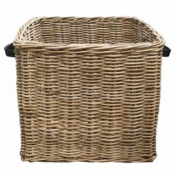 MEUBLETMOI Panier Carré En Kubu Naturel Tressé Et Poignée Simili Cuir - MANILLE L - Bois -Petit rangement Soldes Magasin 14159992 4