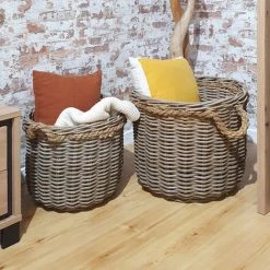 MEUBLETMOI Panier Rond En Kubu Naturel Tressé D.54 Cm Avec Anses - SIBU L - Bois -Petit rangement Soldes Magasin 14159997 2