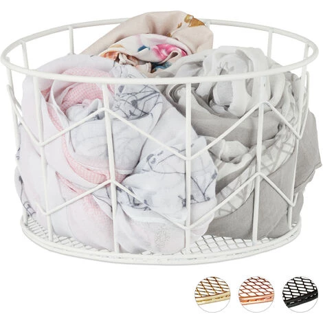 Relaxdays Corbeille Fil De Fer, Panier Métal, Pot Rangement Vêtement Accessoires, Cosmétiques, ∅ 21,5 Cm, Blanc 3 Relaxdays Corbeille Fil De Fer, Panier Métal, Pot Rangement Vêtement Accessoires, Cosmétiques, ∅ 21,5 Cm, Blanc