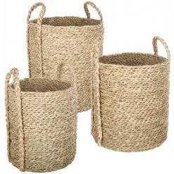 Lot De 3 Paniers Ronds Seagrass - Atmosphera - Naturel
