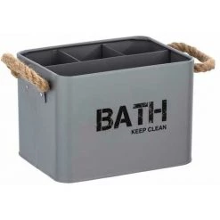 WENKO Organiseur Salle De Bain Gara "Bath", Boite De Rangement Avec 4 Compartiments, Poignée Tressée, Acier, 19x12,5x13 Cm, Gris