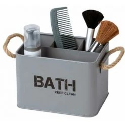 WENKO Organiseur Salle De Bain Gara "Bath", Boite De Rangement Avec 4 Compartiments, Poignée Tressée, Acier, 19x12,5x13 Cm, Gris -Petit rangement Soldes Magasin 15852901 4