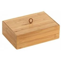 WENKO Boite De Rangement Avec Couvercle Terra L, Petite Boite De Rangement Decorative En Bois, Bambou, 22x15x7cm, Marron