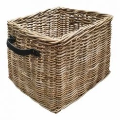 MEUBLETMOI Panier Carré En Kubu Naturel Tressé Et Poignée Simili Cuir - MANILLE M - Bois