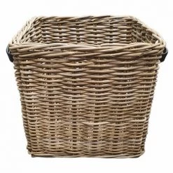 MEUBLETMOI Panier Carré En Kubu Naturel Tressé Et Poignée Simili Cuir - MANILLE M - Bois -Petit rangement Soldes Magasin 15856539 3