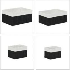 Relaxdays Corbeille De Rangement En Tissu, Set De 6 Paniers En Bambou, Déco étagère Organiseur, Noir -Petit rangement Soldes Magasin 15883119 2