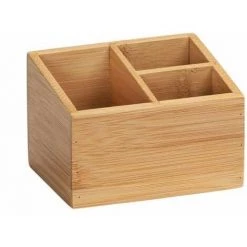 WENKO Rangement Salle De Bain Maquillage Terra, Rangement Maquillage Bois Avec 3 Compartiments, Bambou, 12x8,5x9 Cm, Marron