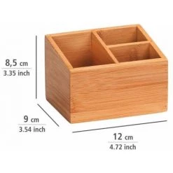 WENKO Rangement Salle De Bain Maquillage Terra, Rangement Maquillage Bois Avec 3 Compartiments, Bambou, 12x8,5x9 Cm, Marron -Petit rangement Soldes Magasin 15892826 4