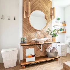 Relaxdays Paniers De Rangement Lot De 3, Couvercle Et Intérieur Tissu, Bambou, Jouets, Boîte Organiseur Salon, 3 Tailles -Petit rangement Soldes Magasin 15904696 4