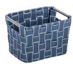 WENKO Panier De Rangement Avec Poignée Métallique Fedra S, Corbeille De Rangement Salle De Bain, Polypropylène, 20x13x15 Cm, Bleu