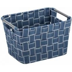 WENKO Panier De Rangement Avec Poignée Métallique Fedra M, Corbeille De Rangement Salle De Bain, Polypropylène, 24x17x15 Cm, Bleu