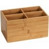 WENKO Boite Bambou Salle De Bain Avec 4 Compartiments Terra, Organiseur Salle De Bain Bois, Bambou, 22x12x14 Cm, Marron