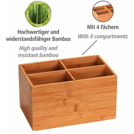 WENKO Boite Bambou Salle De Bain Avec 4 Compartiments Terra, Organiseur Salle De Bain Bois, Bambou, 22x12x14 Cm, Marron 4 WENKO Boite Bambou Salle De Bain Avec 4 Compartiments Terra, Organiseur Salle De Bain Bois, Bambou, 22x12x14 Cm, Marron – Image 2