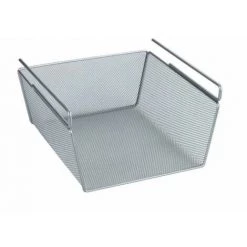 WENKO Panier De Rangement Suspendu M, Panier De Rangement Pour Suspendre à Une étagère Ou Placard, Métal, 27x5x28x15 Cm, Argent