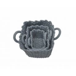 MEUBLETMOI Lot De 3 Paniers En Corde Tressée - LOV - Gris -Petit rangement Soldes Magasin 16924784 3