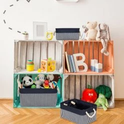 Relaxdays Panier De Rangement Jeu De 3, Panier En Trois Dimensions, Rayé, Motifs Marins, En Tissu, Bleu -Petit rangement Soldes Magasin 17446919 3