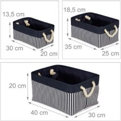 Relaxdays Panier De Rangement Jeu De 3, Panier En Trois Dimensions, Rayé, Motifs Marins, En Tissu, Bleu -Petit rangement Soldes Magasin 17446919 5