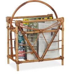Relaxdays Porte-revues Rotin, Porte-magazines, Porte-journaux, Rangement Revues, HxLxP 48 X 37,5 X 21,5 Cm, Bois, Nature