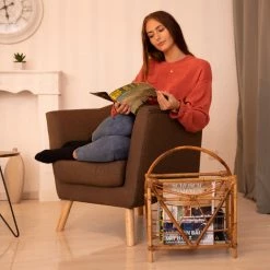 Relaxdays Porte-revues Rotin, Porte-magazines, Porte-journaux, Rangement Revues, HxLxP 48 X 37,5 X 21,5 Cm, Bois, Nature -Petit rangement Soldes Magasin 17662294 3