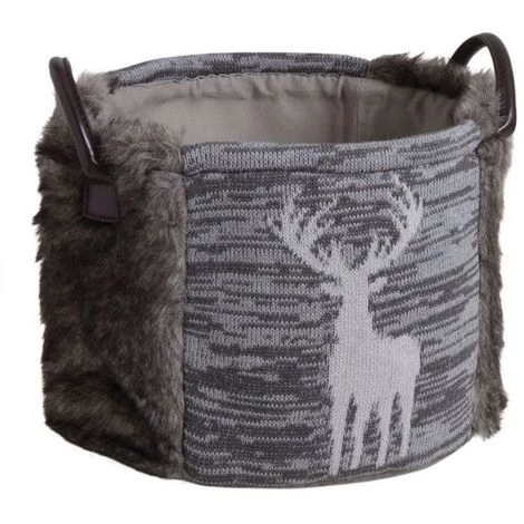 AUBRY GASPARD Corbeilles De Rangement Rondes Motif Cerf Avec Fourrure Synthétique Et Poignées (Lot De 3) Marron - Marron 4 AUBRY GASPARD Corbeilles De Rangement Rondes Motif Cerf Avec Fourrure Synthétique Et Poignées (Lot De 3) Marron - Marron – Image 2