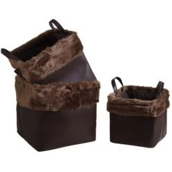 AUBRY GASPARD Corbeilles De Rangement Carrées Avec Fourrure Synthétique (Lot De 3) Marron - Marron