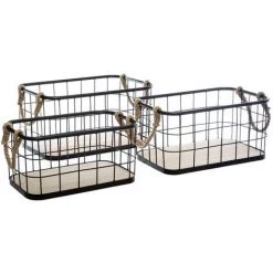 Atmosphera - Lot De 3 Caisses De Rangement Cagettes En Métal Et Bois Vintage - Noir