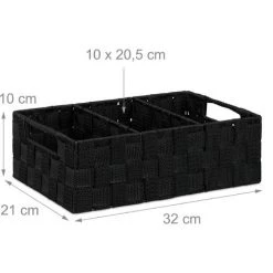 Relaxdays Corbeille De Rangement Avec Compartiments, Stockage Cosmétique, Salle De Bain, Poignées, 10x32x21 Cm, Noir -Petit rangement Soldes Magasin 18418765 4