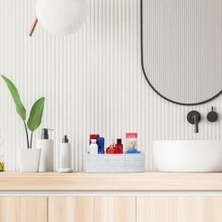 Relaxdays Corbeille De Rangement Avec Compartiments, Stockage Cosmétique, Salle De Bain, Poignées, 10x32x21 Cm, Blanc -Petit rangement Soldes Magasin 18418766 2